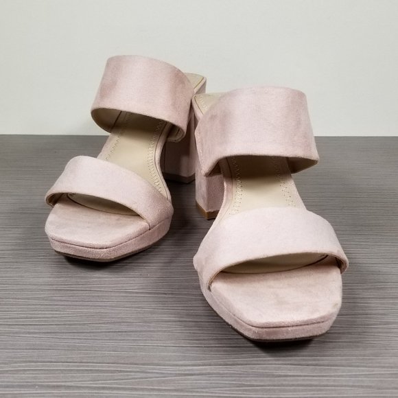 BP. Karly Platform Block Heel Slide Sandal, Light Pink Suede, Womens Size 6 M - Picture 4 of 12